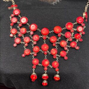Sterling Silver and Beautiful Red Coral Statement Necklace